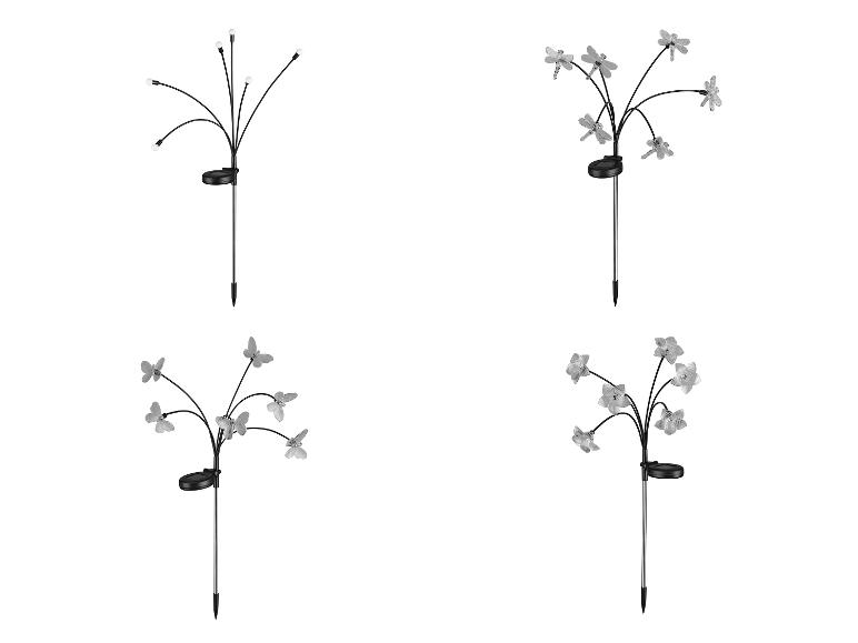 Dekoracyjne lampy solarne: motyle, ważki i światła.