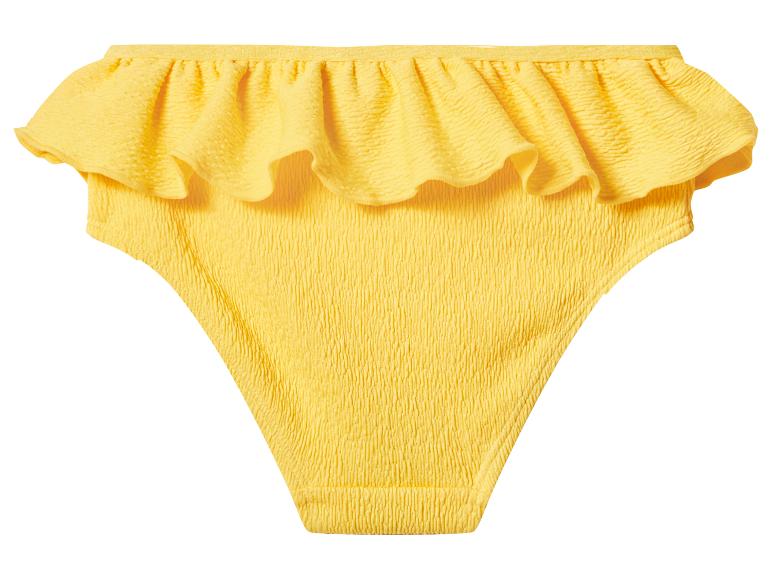 Żółty dół od bikini z falbankami i teksturowanej tkaniny.