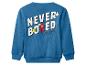 Niebieska bluza Myszka Miki z napisem „NEVER BORED” oraz dłonią i uszami Miki