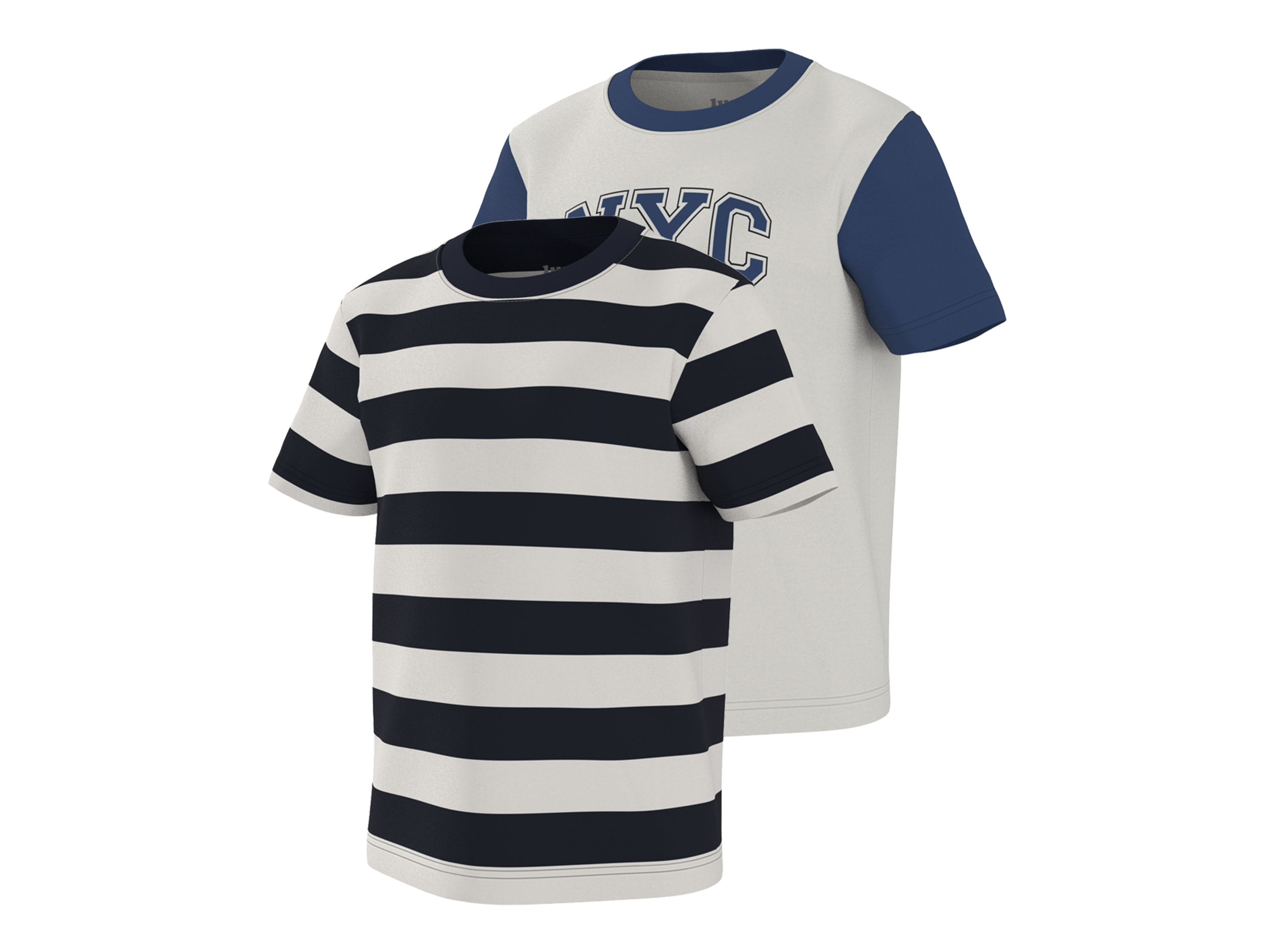 LUPILU® T-shirt dziecięcy z bawełną, 2 sztuki (Niebieski w paski, 98 - 104)