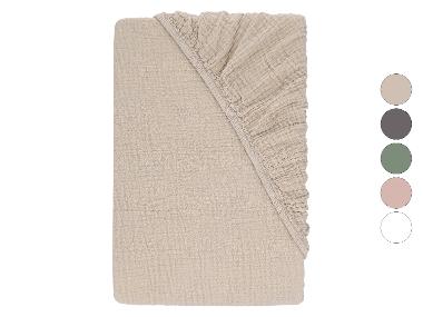 LIVARNO® Prześcieradło z gumką z muślinu, 180-200 x 200 cm