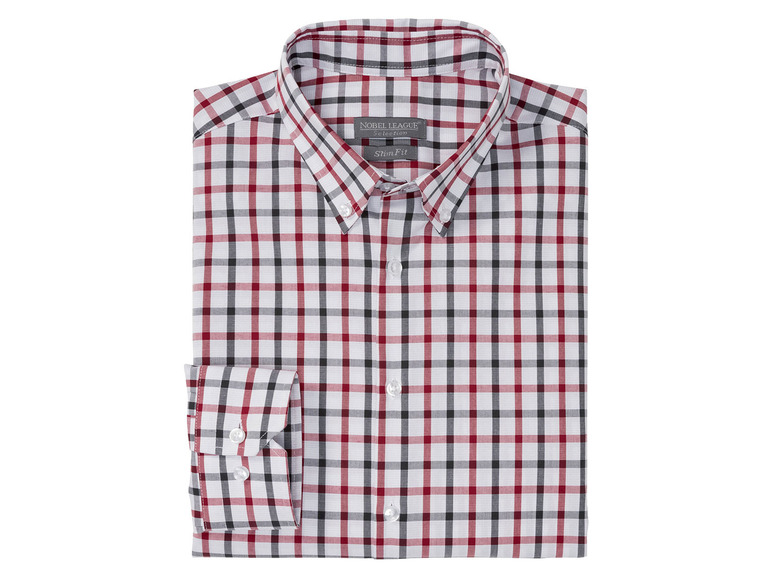 Pełny ekran: NOBEL LEAGUE® Koszula biznesowa męska z bawełny, slim fit, czerwono-biała w kratkę - zdjęcie 3