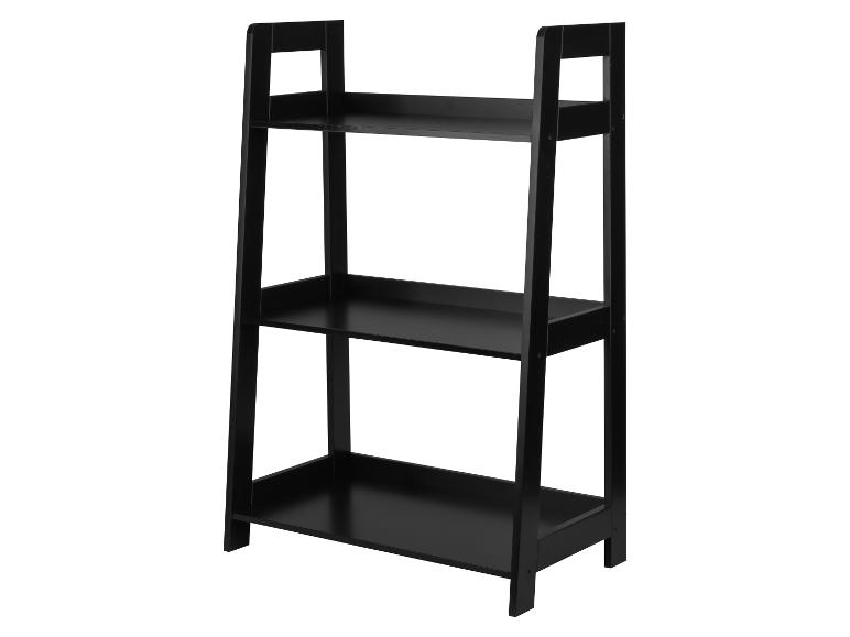 Czarna drewniana półka z trzema półkami.