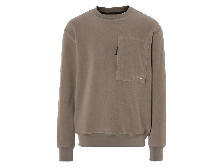 Beżowa bluza z logo LVG i dużą kieszenią.