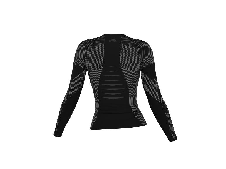 Czarna koszulka z długim rękawem w szare paski i geometryczne wzory.