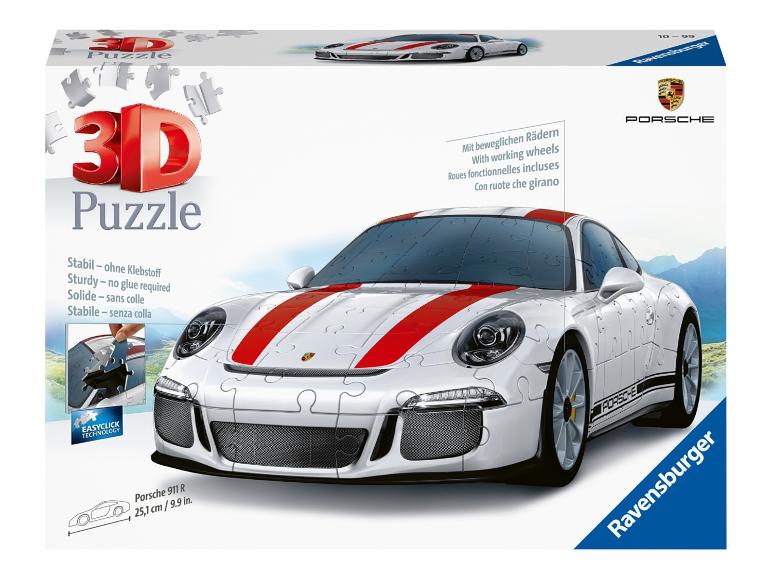 Puzzle 3D Ravensburger Porsche 911 R z działającymi kołami.