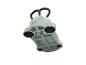Jasnozielony kettlebell dla dzieci w kształcie kota z czarnym uchwytem.