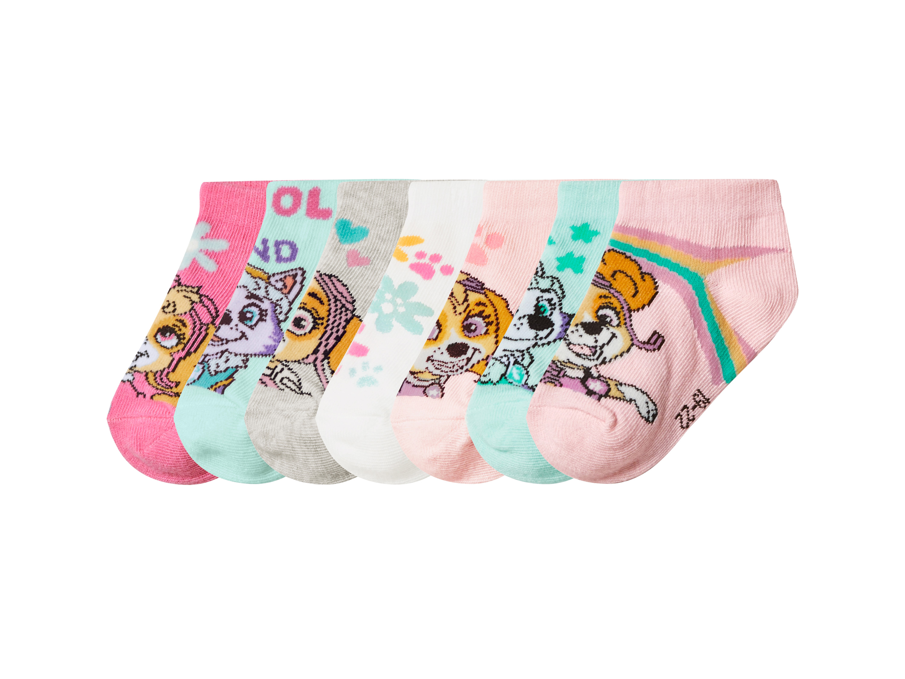 LUPILU® Skarpetki dziecięce, 7 par (różowy/miętowy/gau/biały/różowy, 27-30)