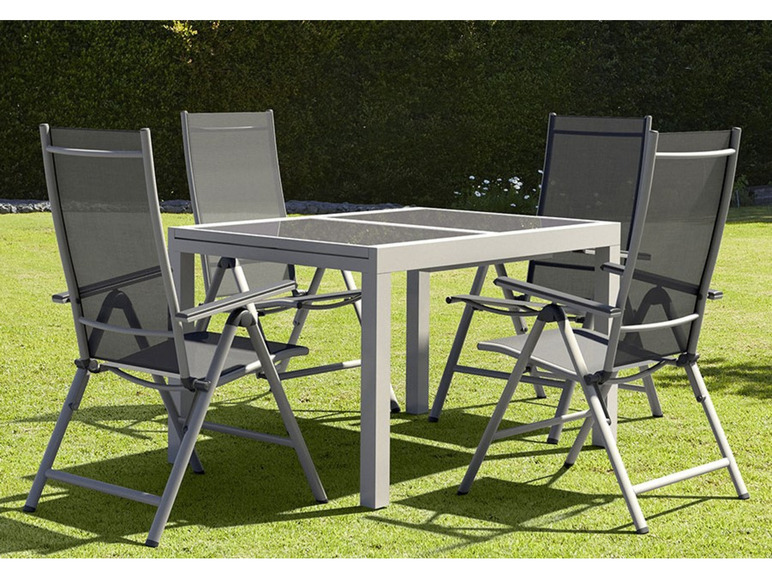Pełny ekran: LIVARNO home Zestaw aluminiowych mebli ogrodowych Houston (stół rozsuwany + 4 krzesła składane), srebrny/ szary - zdjęcie 1
