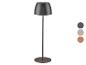 Lampa stołowa LED z podstawą i kloszem w kolorze antracytowym, z trzema opcjami kolorystycznymi.