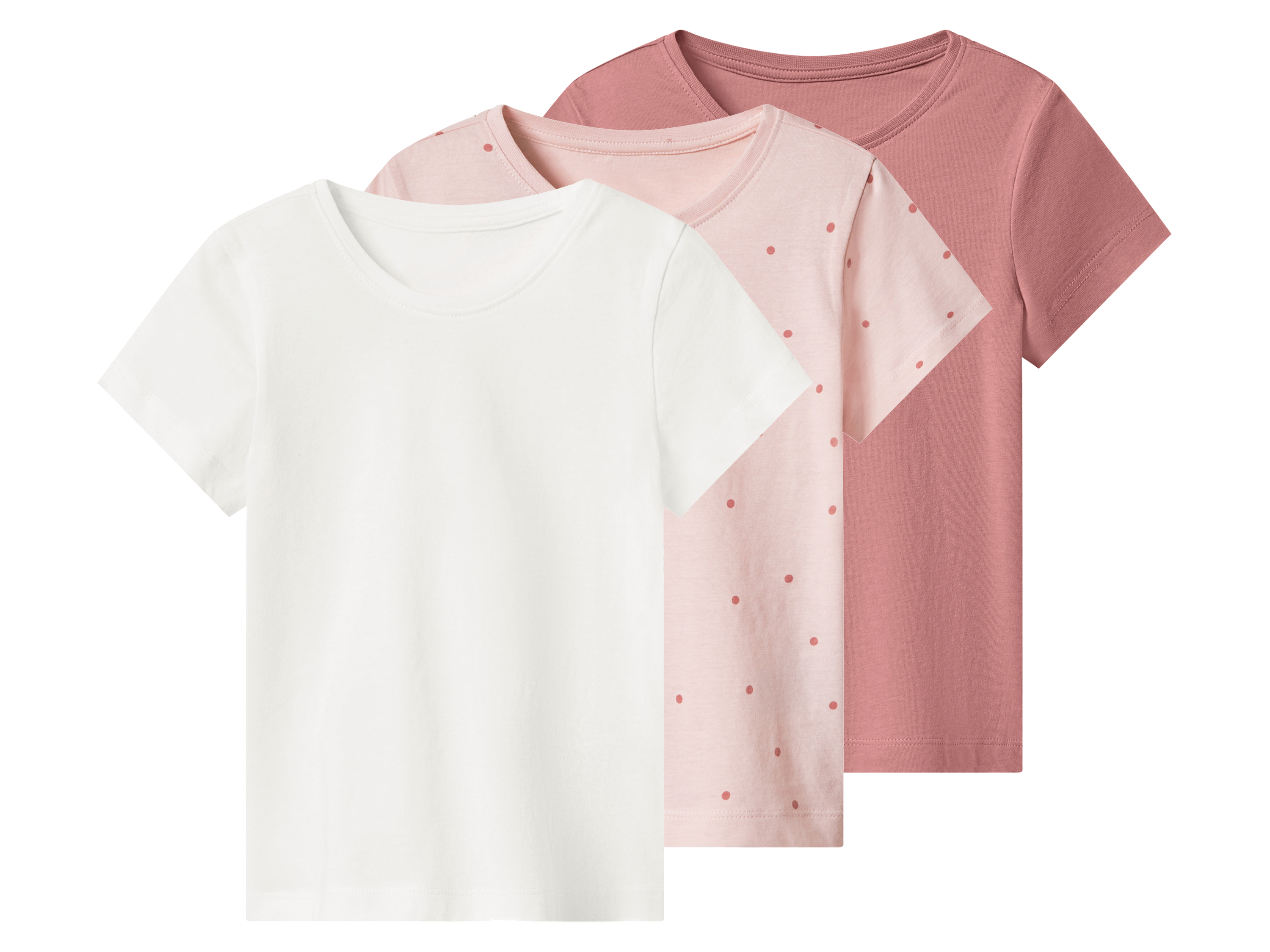lupilu® T-shirty dziecięce z bawełną, 3 sztuki (biały/różowy/jasnoróżowy, 122/128)