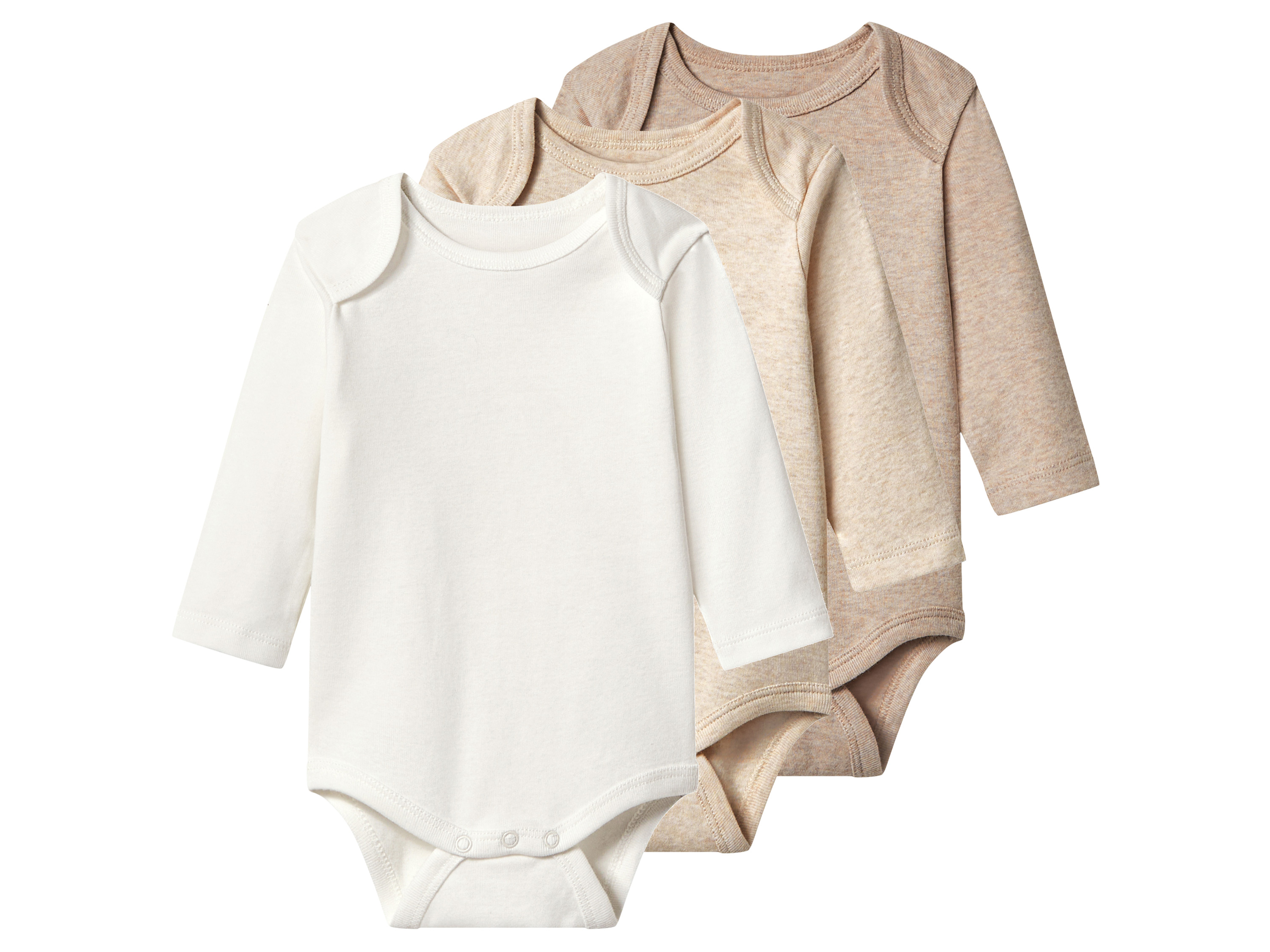 lupilu® Body niemowlęce z bawełny, 3 sztuki (Biały/beżowy, 62/68)