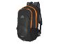 Czarny plecak z pomarańczowymi akcentami i zamkami błyskawicznymi