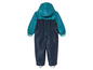 Komplet jednoczęściowy dla dzieci w kolorze granatowym i turkusowym z kapturem.