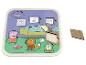 Drewniane puzzle Świnka Peppa z postaciami i przedmiotami z sypialni.