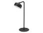 Czarna lampa podłogowa z metalową podstawą i głowicą z przyciskiem zasilania