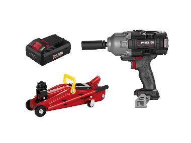 ULTIMATE SPEED® Zestaw Akumulatorowy klucz udarowy, 20 V z akumulatorem Smart, 4 Ah z Cell Balancing i podnośnikiem hydraulicznym