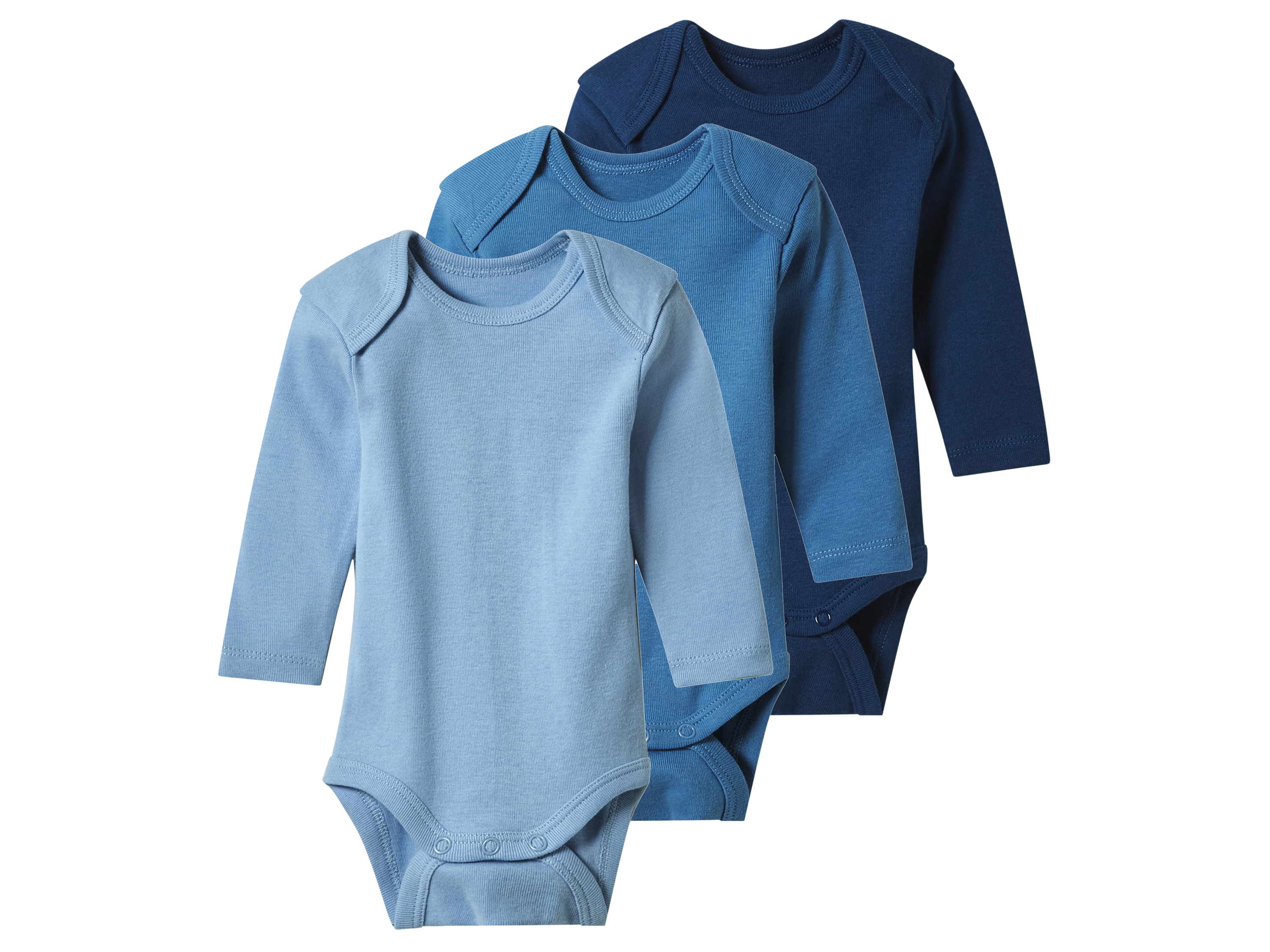 lupilu® Body niemowlęce z biobawełny, 3 sztuki (Ciemnoniebieski/niebieski/jasnoniebieski, 62/68)