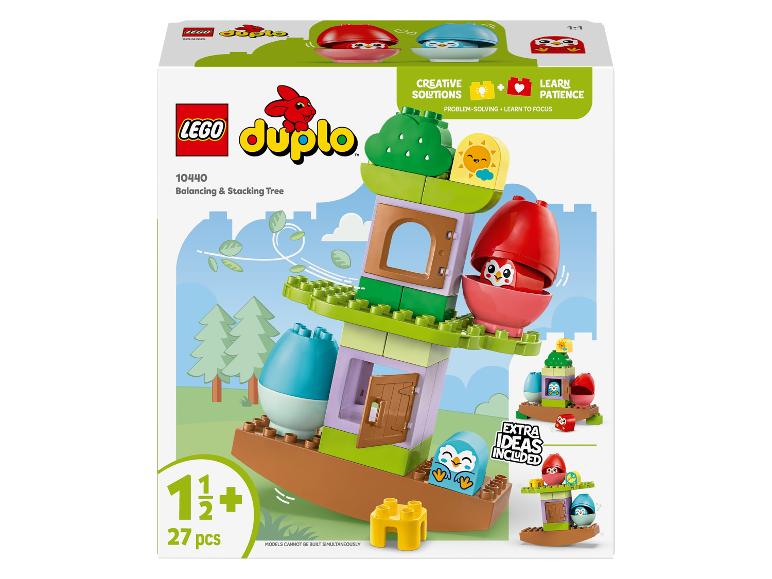 Pudełko LEGO Duplo 10440 Balancing & Stacking Tree z pingwinami i sowami.