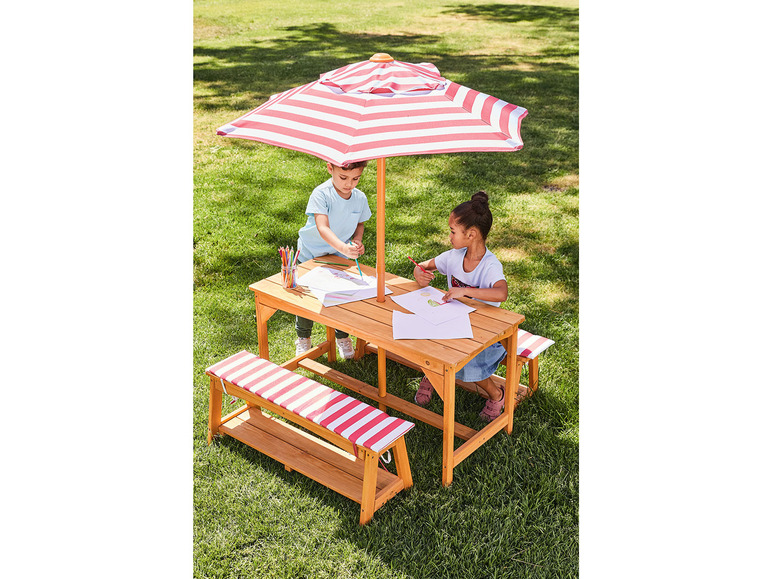 Pełny ekran: LIVARNO home Zestaw ze stołem ogrodowym dla dzieci, z 2 ławkami i parasolem - zdjęcie 3