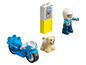 Lego DUPLO: Policjant z motocyklem, psem i plakatem zaginionego psa.