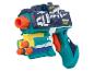 Wielokolorowy pistolet zabawkowy z napisami „MODEL” i „RAPID FIRE”.