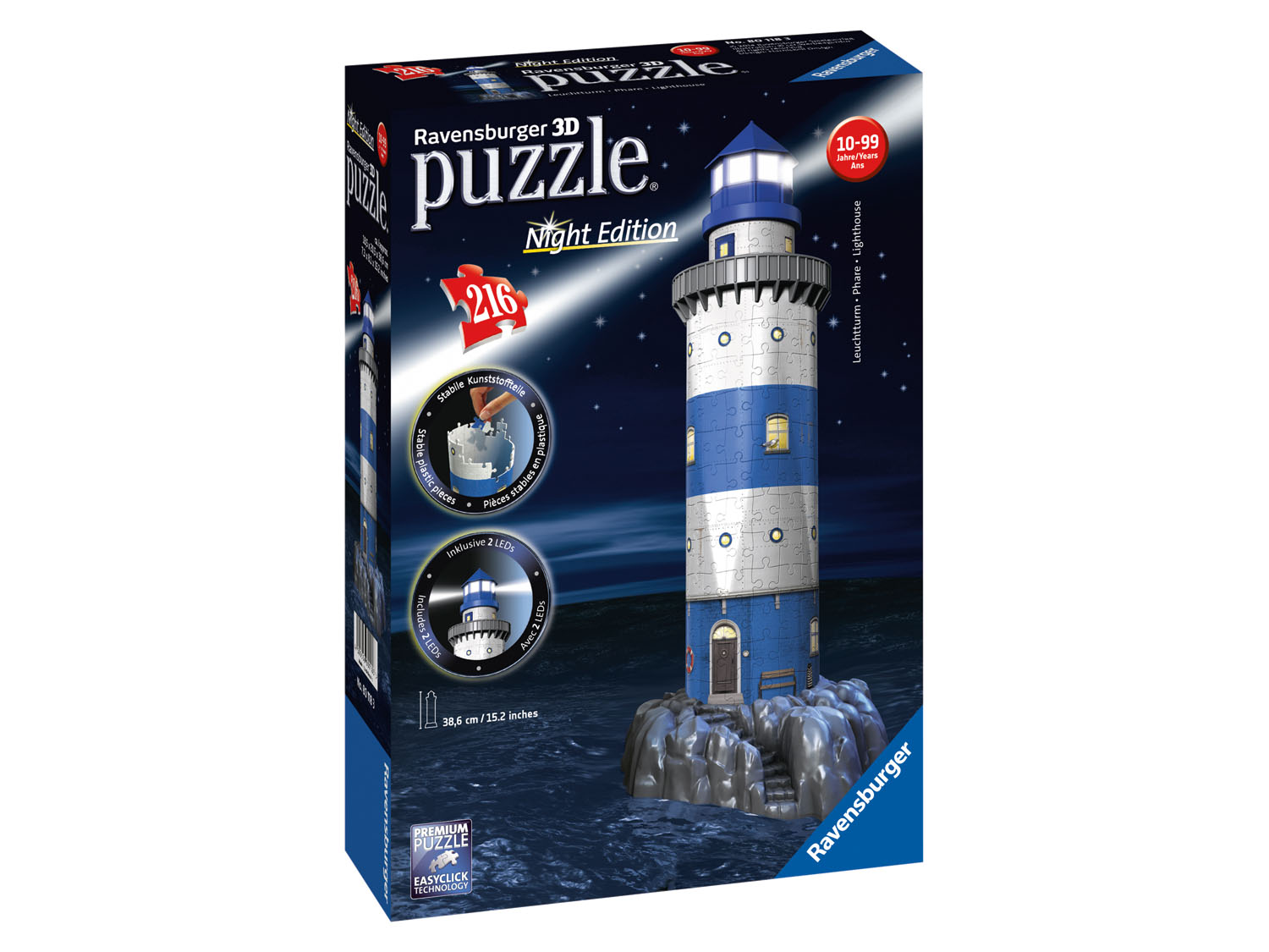 RAVENSBURGER Puzzle 3D LED, 216 elementów (Latarnia morska)