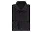 Złożona czarna koszula męska z kołnierzykiem i mankietami.