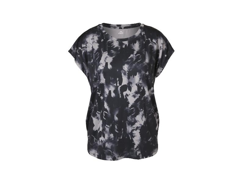 Damska koszulka z szaro-czarnym wzorem tie-dye.