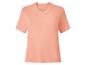 Prosty, brzoskwiniowy damski T-shirt z dekoltem w serek.