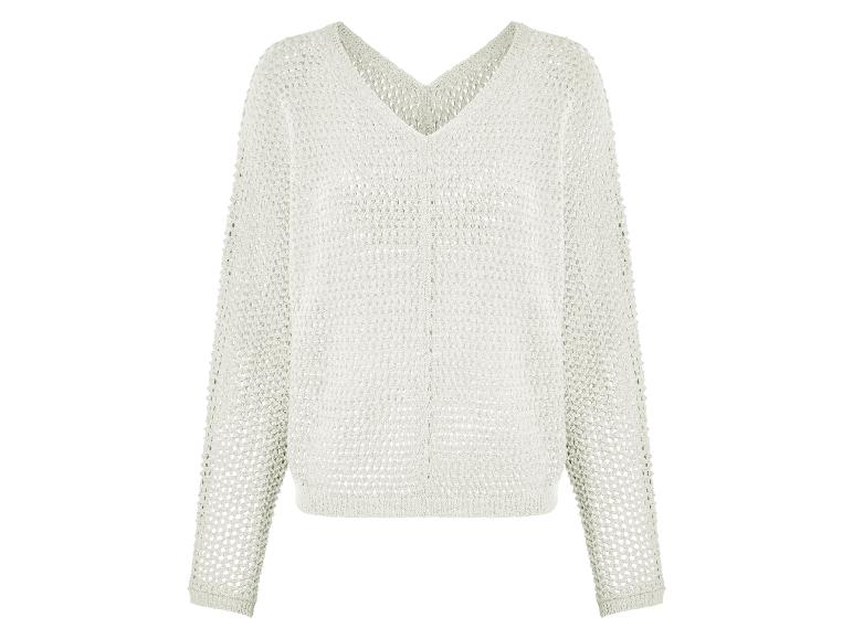 Lekki sweter z dzianiny ażurowej, dekolt w serek.