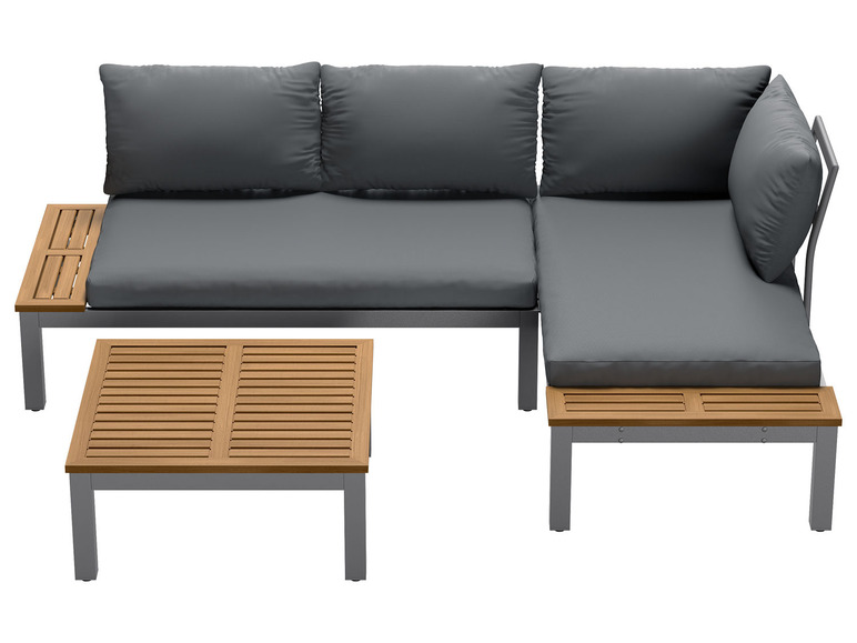 Pełny ekran: LIVARNO home Narożna kanapa ogrodowa z aluminium i drewna, 3 elementy - zdjęcie 3
