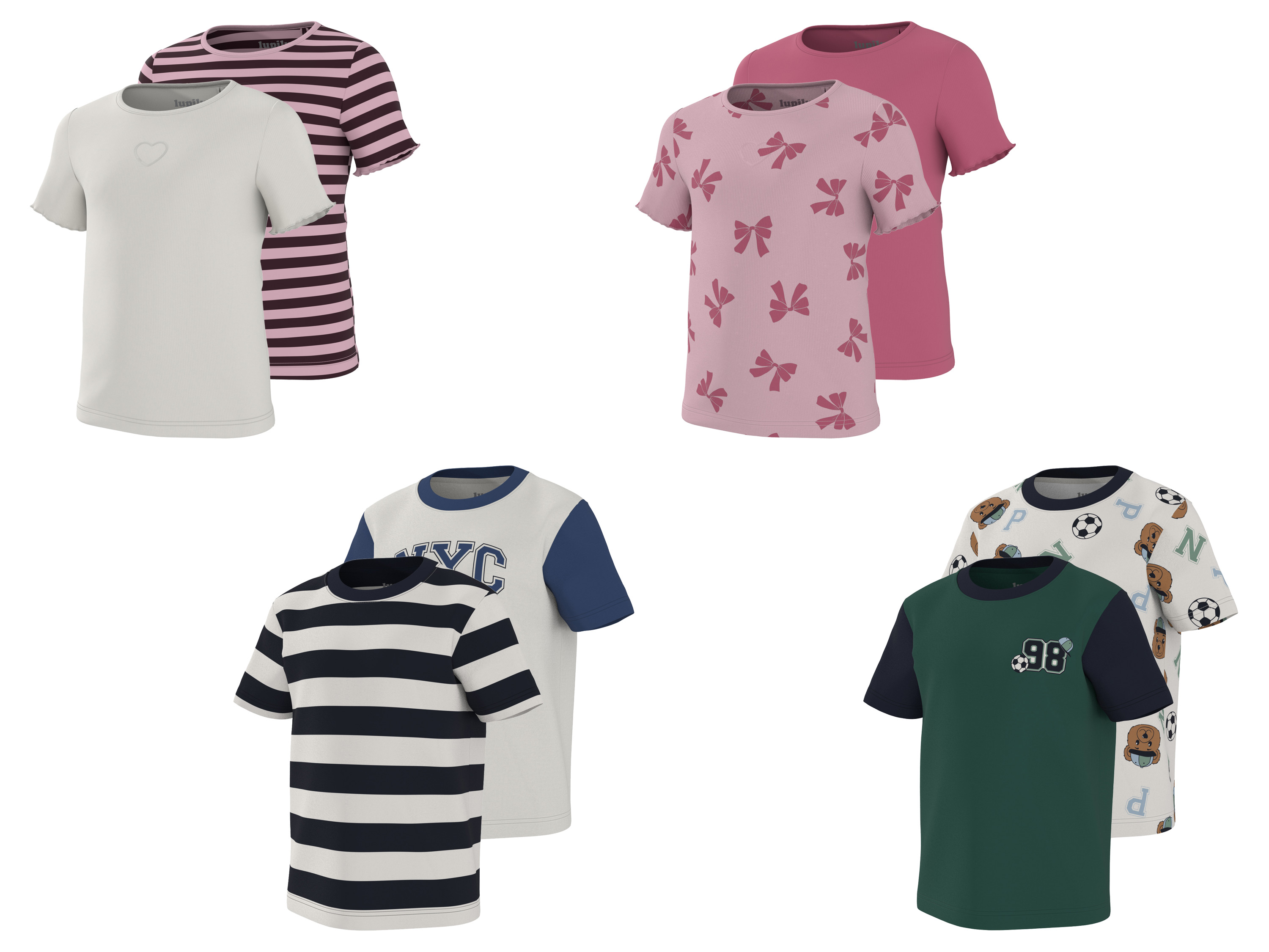 LUPILU® T-shirt dziecięcy z bawełną, 2 sztuki
