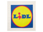 Logo Lidl na białym materiale.