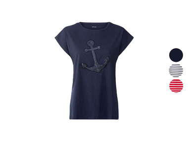 esmara T-shirt damski, z cekinowym wykończeniem w żeglarskim stylu