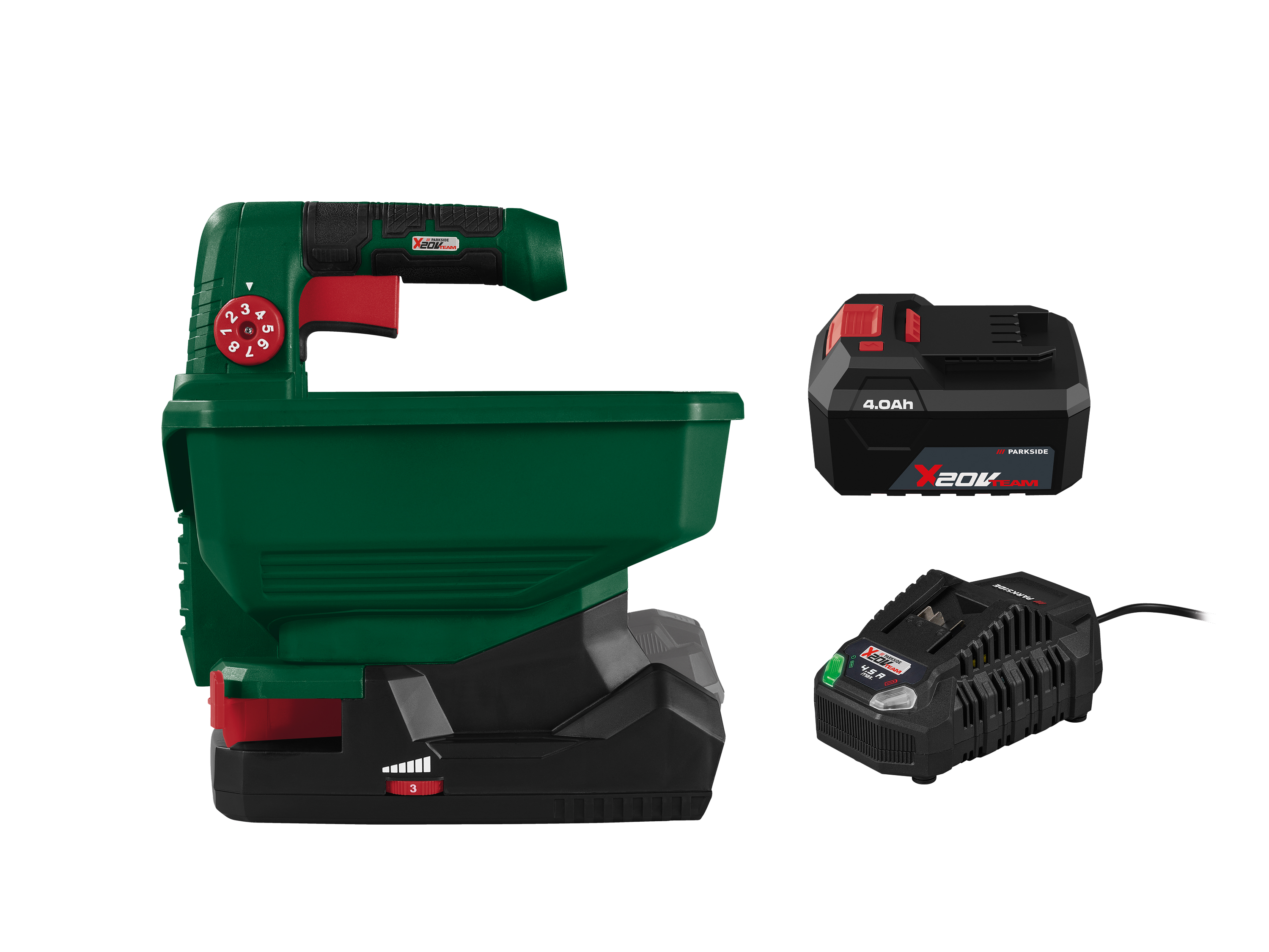 PARKSIDE® Zestaw 20 V akumulatorowy siewnik uniwersalny z akumulatorem 4 Ah i ładowarką 120 W