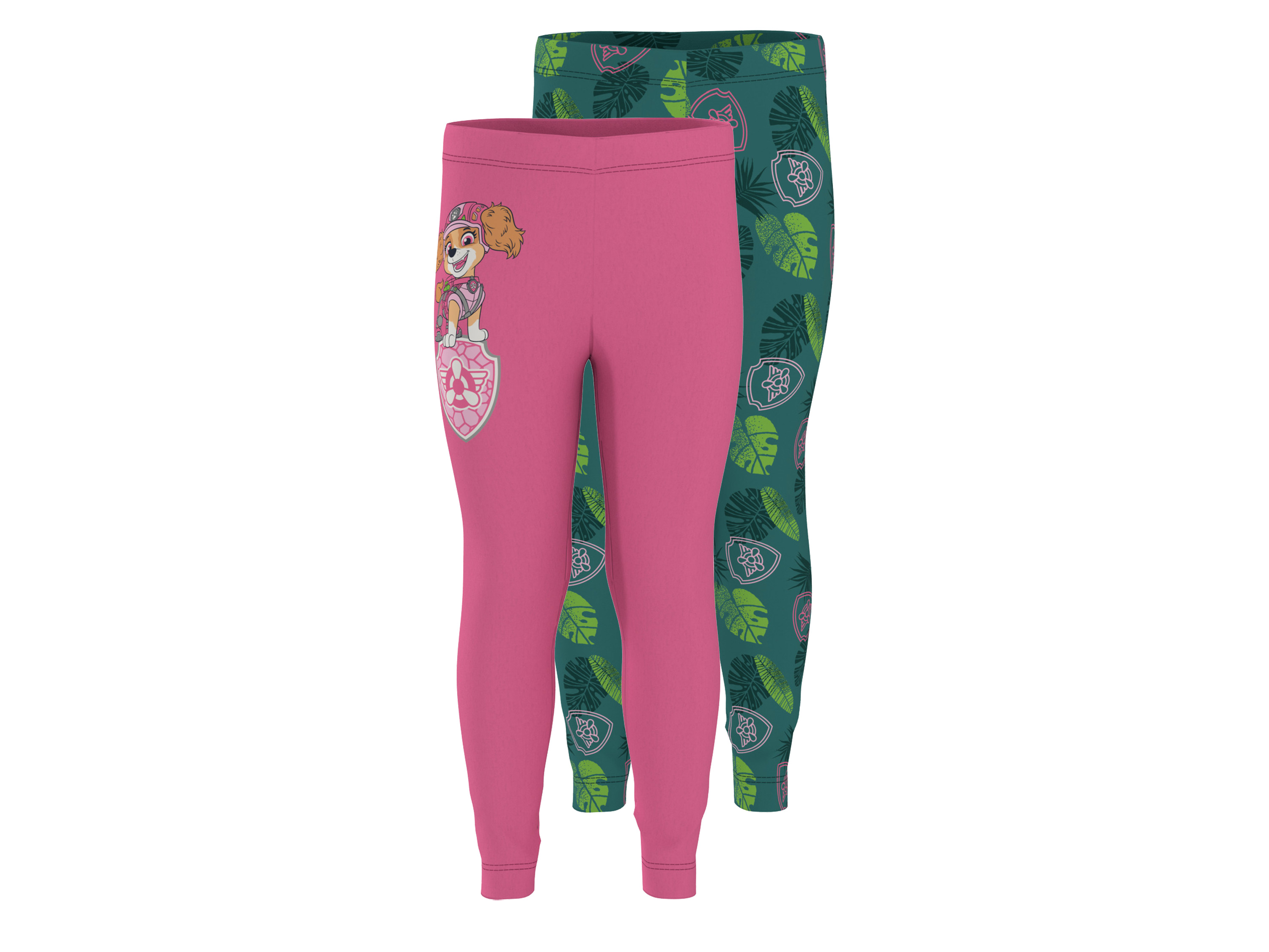 LUPILU® Legginsy dziewczęce z bawełną, 2 pary (Różowy/ zielony, 110/116)