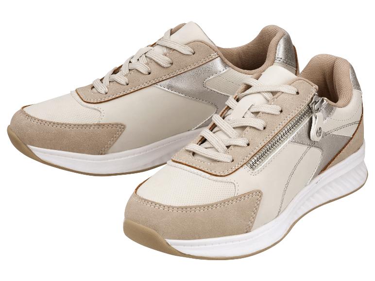 Beżowe damskie sneakersy ze srebrnymi detalami i zamkiem błyskawicznym