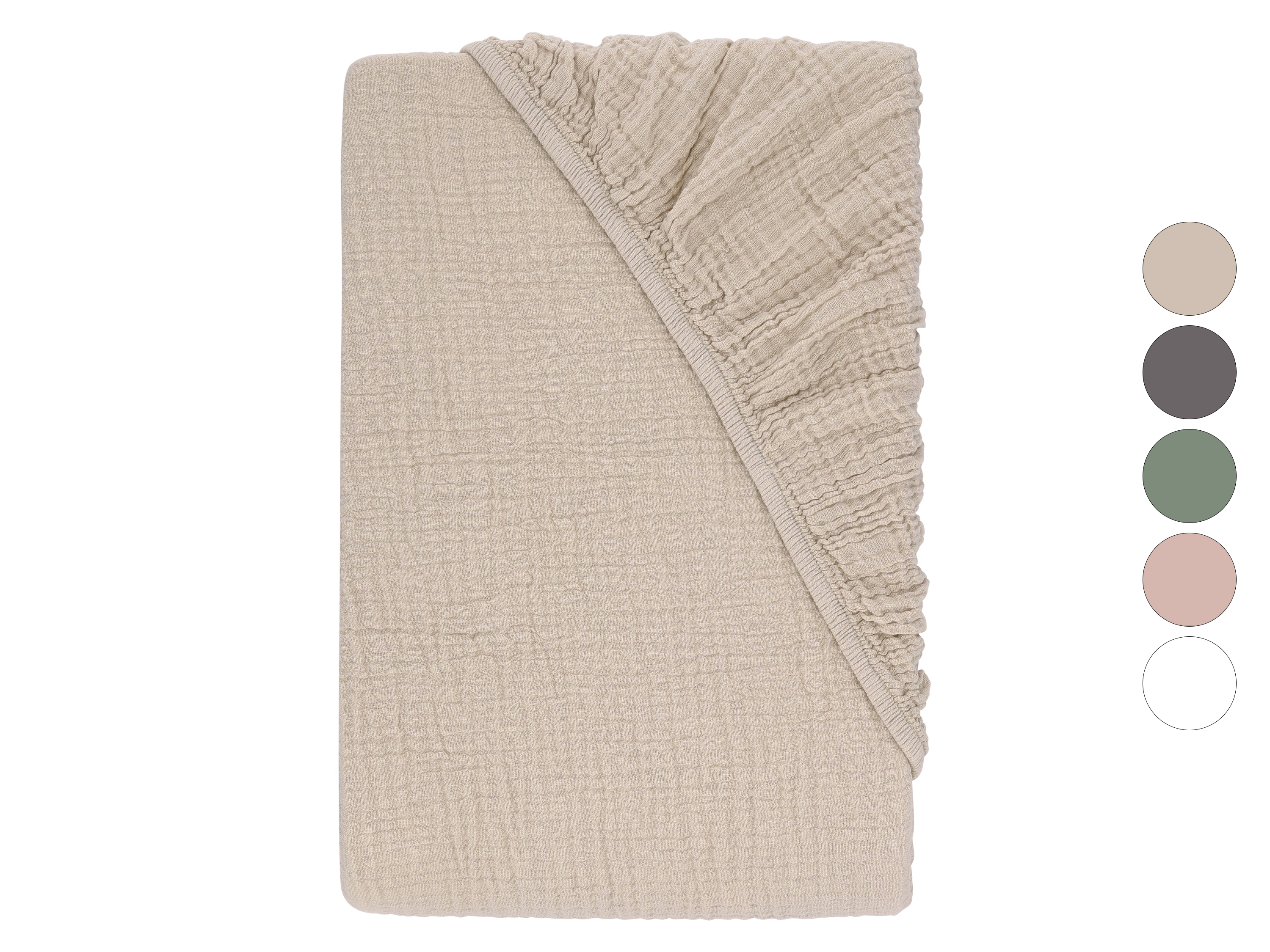 LIVARNO® Prześcieradło z gumką z muślinu, 180-200 x 200 cm