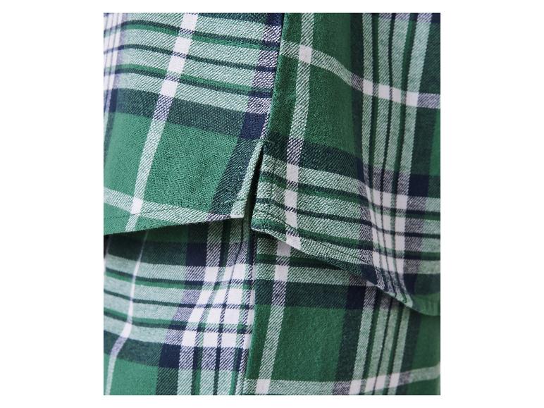 Zielono-biała koszula w kratę z rozcięciem z boku.