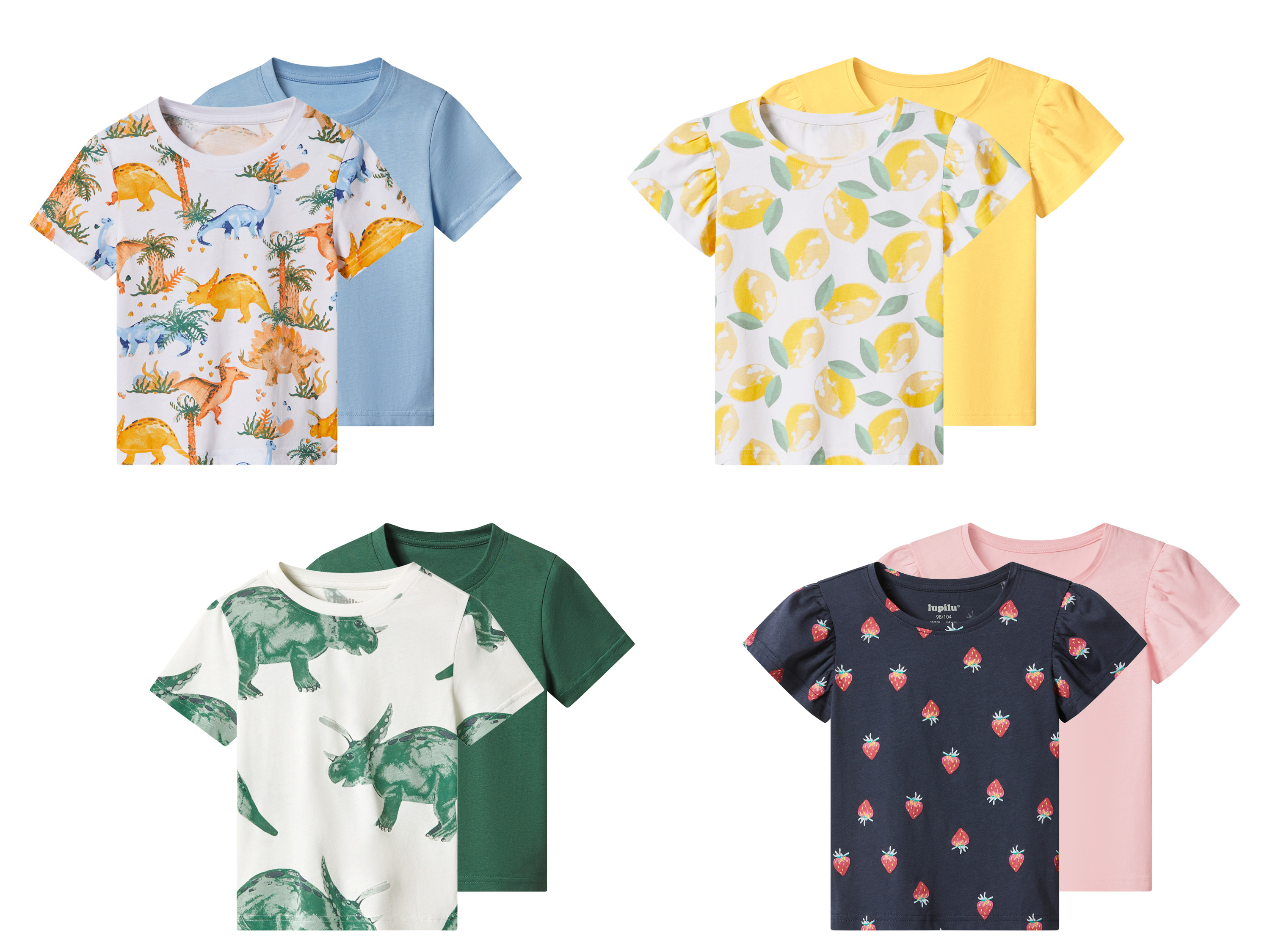 LUPILU® T-shirty dziecięce z bawełny, 2 sztuki