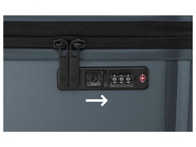 Niebieska walizka z zamkiem TSA i zamkiem błyskawicznym.