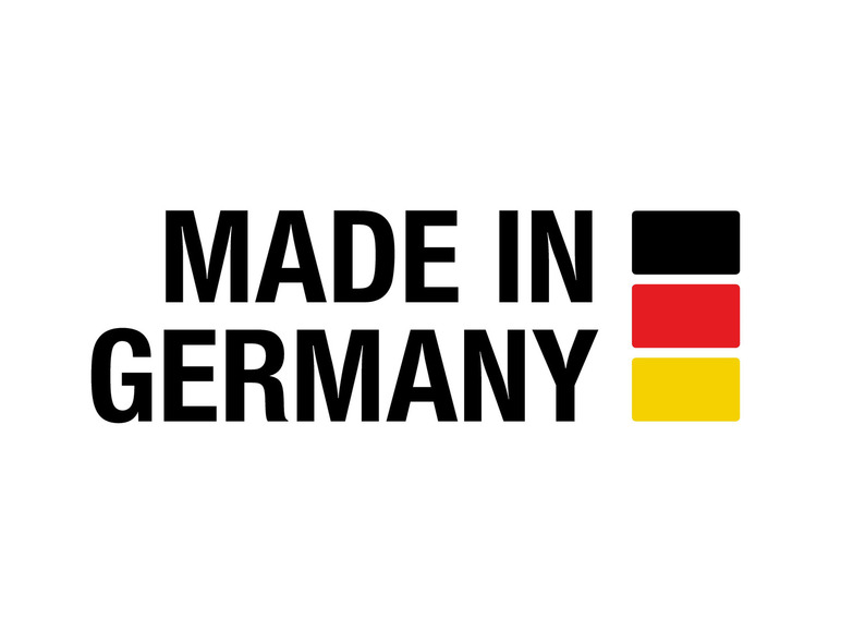 Etykieta Made in Germany z niemiecką flagą.