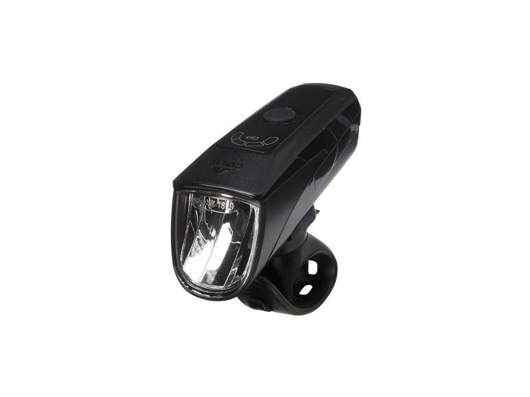 Czarna lampka rowerowa Crivit LED z uchwytem montażowym.
