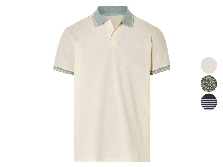 Koszulka polo w kolorze kremowym, kontrastowy kołnierzyk, różne wzory.