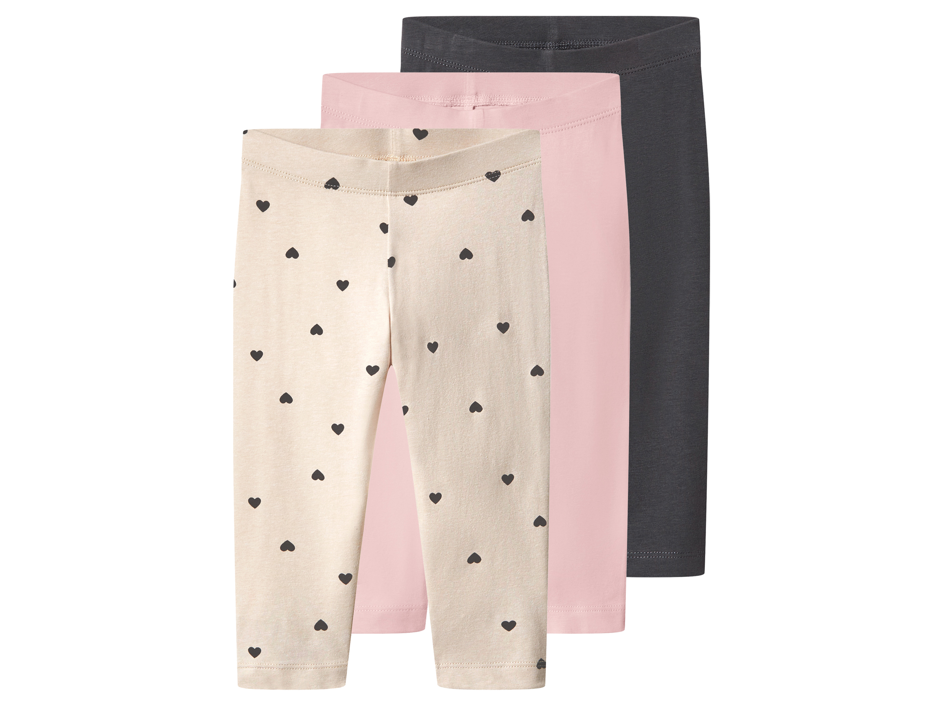 lupilu® Legginsy 3/4 dziecięce z bawełną, 3 pary (różowy/beżowy/szary, 122/128)