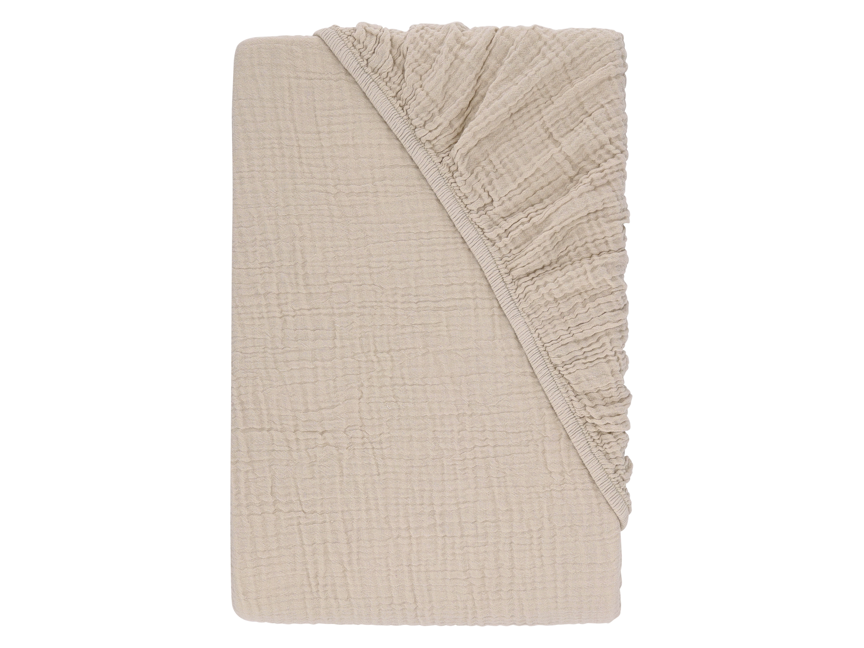 LIVARNO® Prześcieradło z gumką z muślinu, 90-100 x 200 cm (Beżowy)