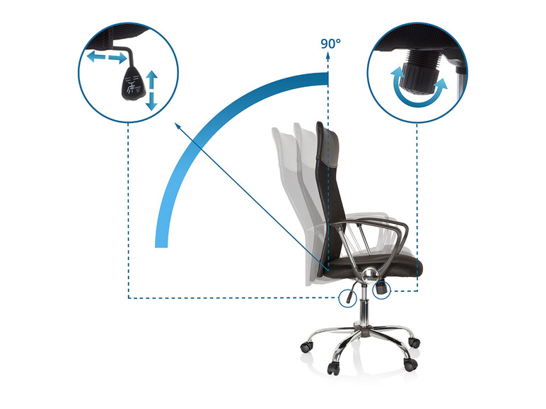 Pełny ekran: hjh OFFICE Krzesło biurowe obrotowe z podłokietnikami ARIA HIGH, czarne - zdjęcie 4