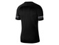 Czarny T-shirt Nike z białymi i szarymi paskami na rękawach.