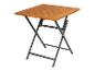 Składany stolik z drewna i metalu.